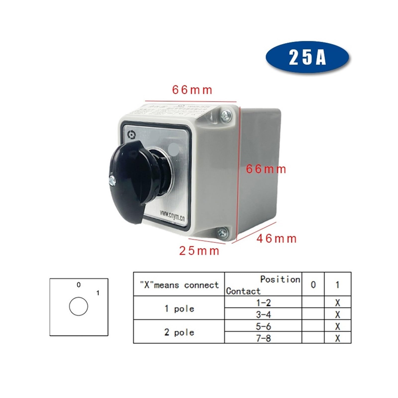 LW26-25/2M Camma di commutazione Commutatore rotante a 3 posizioni 25A 2 poli con scatola custodia impermeabile Retromarcia motore elettrico(Switch Box 01)