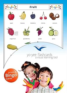 Fruit Flash Cards in English with Matching Bingo Game Cards in One Set - Vocabulary Picture Cards for Babies, Toddlers, Kids and Children - Size 5.83 Ã— 8.27 in - DIN A5