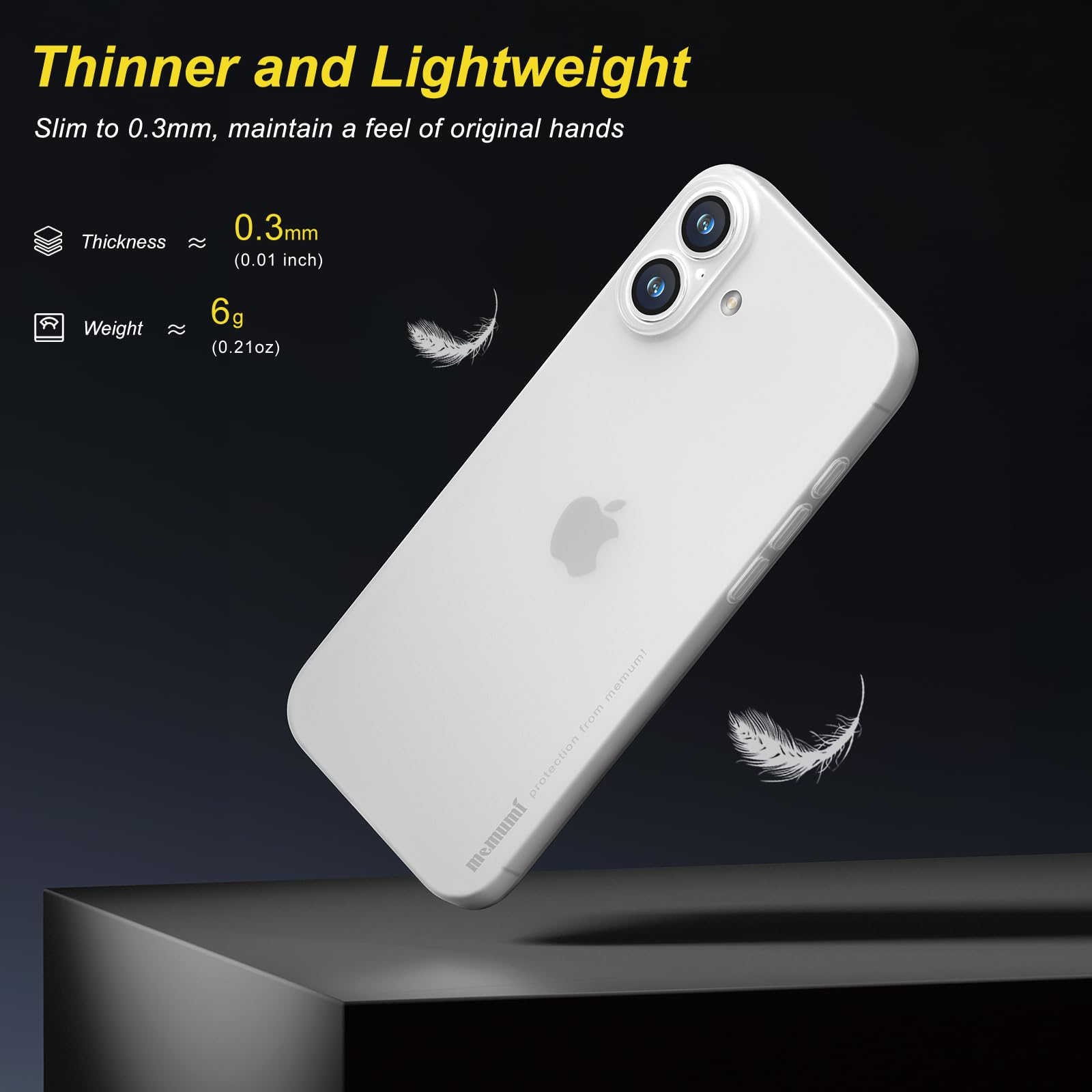 Custodia NALIA Ultra Sottile 0,3 Mm Per IPhone 16 – Mezza Trasparente Opaca – Slim E Antiscivolo