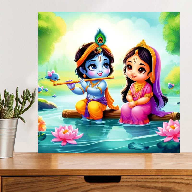 Image of British Terminal Cute little Bal Gopal Baby God Krishna| Kanha Ji | Laddu Lord Makhan Chor Painting Religious Poster for Pregnant Women for wall (matt thin vinyl,sticker,multicolor,unframed)| bj423