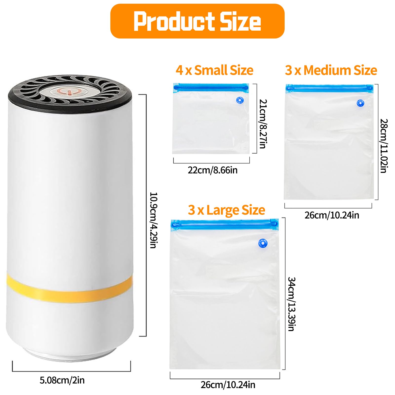 Mini Macchina Sottovuoto Alimentare Automatica con 10 Sacchetti Sottovuoto Riutilizzabili, Pompa Sigillatrice Vuoto Portatile Ricarica USB per Cottura Sottovuotos, Conservazione Degli Alimenti