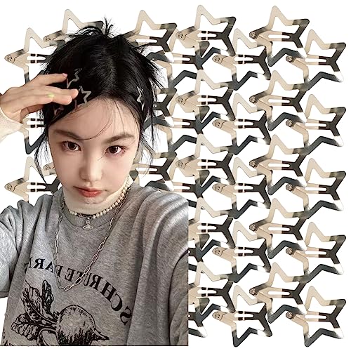 Lamdo Star Snap Hair Clips Silver Y2K 2000s 10 Pieces Girls Barrettes Hairclips Headpieces Non Slip Metal Stars Accessories for Women (silver) (10pcs) (50pcs)