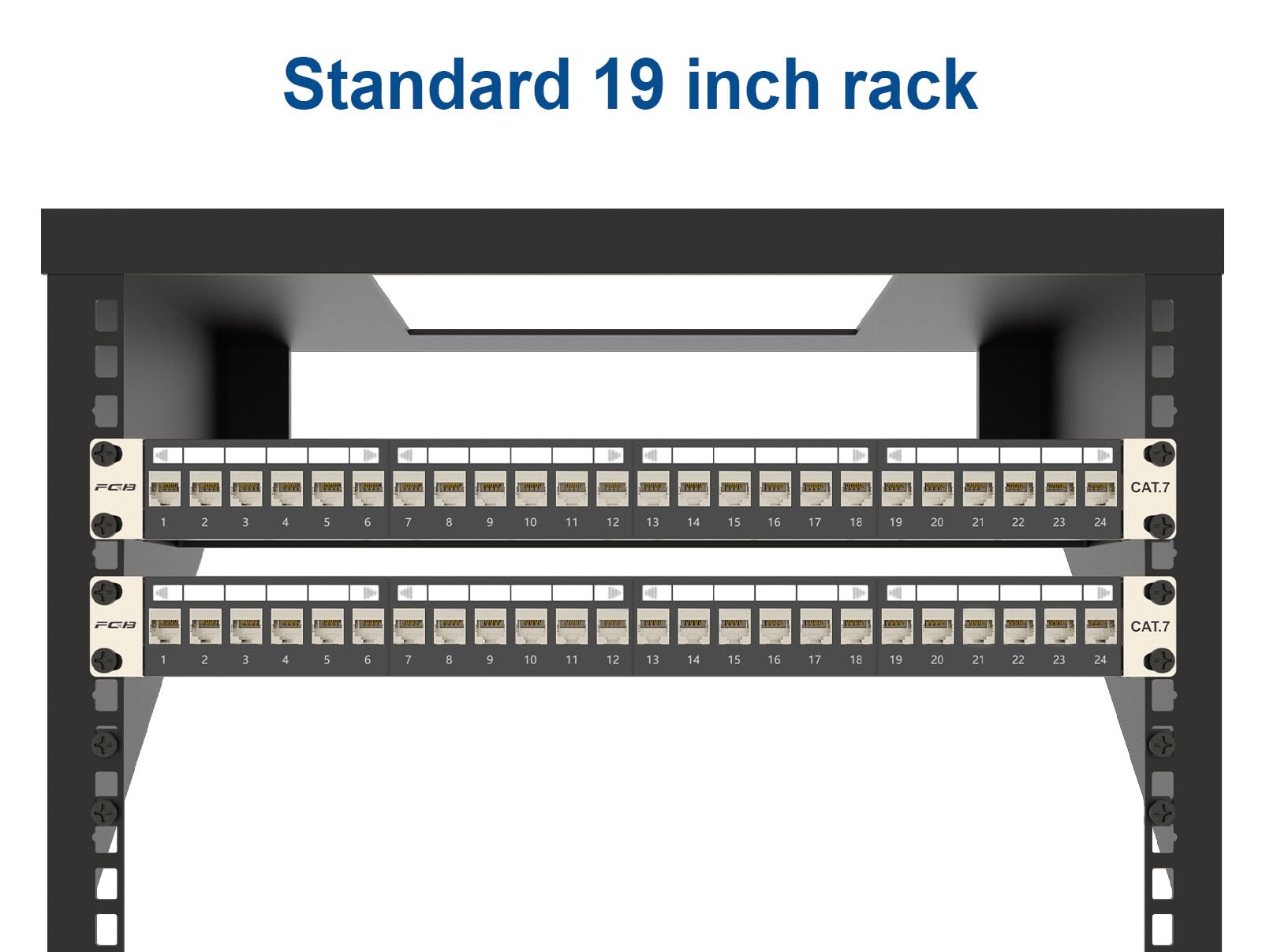 FGB 10Gbps 24 Port CAT7 Patchpanel mit 24x Cat7 Keystone Module Geschirmter, 19" Zoll Rackeinbau RJ45 LAN Netzwerk 600 MHz Verlegekabel für Gigabit-Netzwerk-Switch