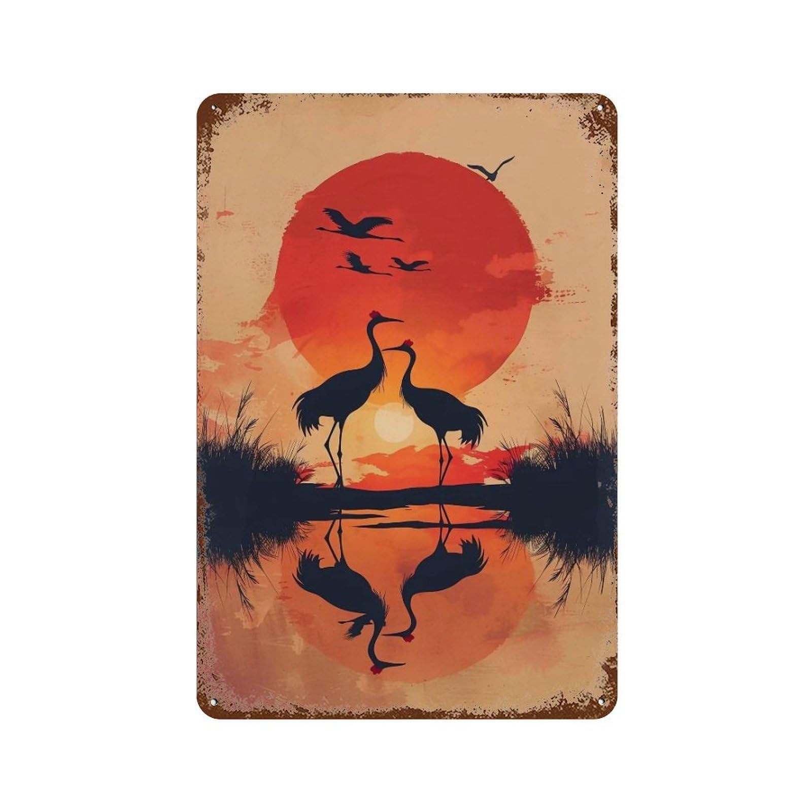 HDURYEYRYY Wetland Reed Red Dusk Crane Silhouettes 04 Wall Retro Iron Vintage Art Metal Tin Sign Poster Modern Home Cofffee Club Art Bar Shop Decor 30x20cm