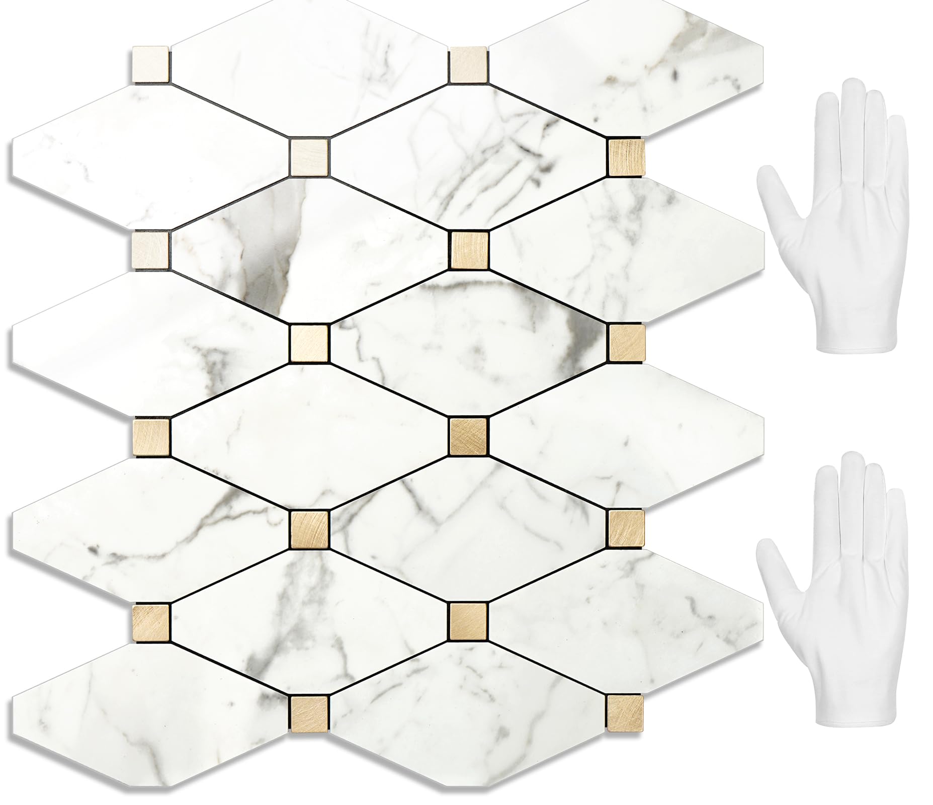 STICKGOO 10 Sheets Peel and Stick Backsplash, Polished Carrara White