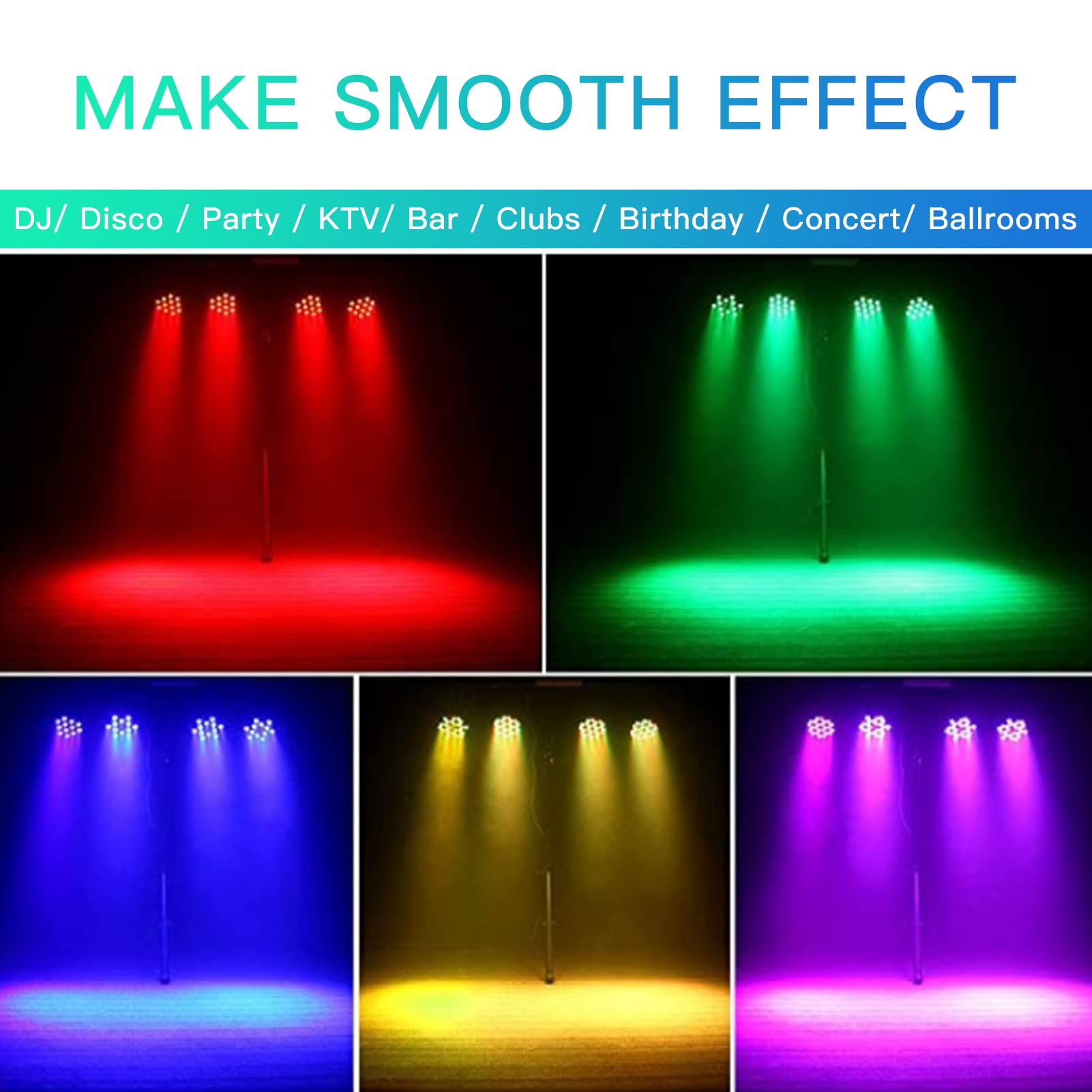 4PCS 54W LED Par Scheinwerfer, 9 LED RGBW LED Par Strahler DMX Bühnenbeleuchtung mit Fernbedienung, Sound/Master-Slave Bühnenlicht für Party, Bar, Tänze, Geburtstagsfeiern und Weihnachten