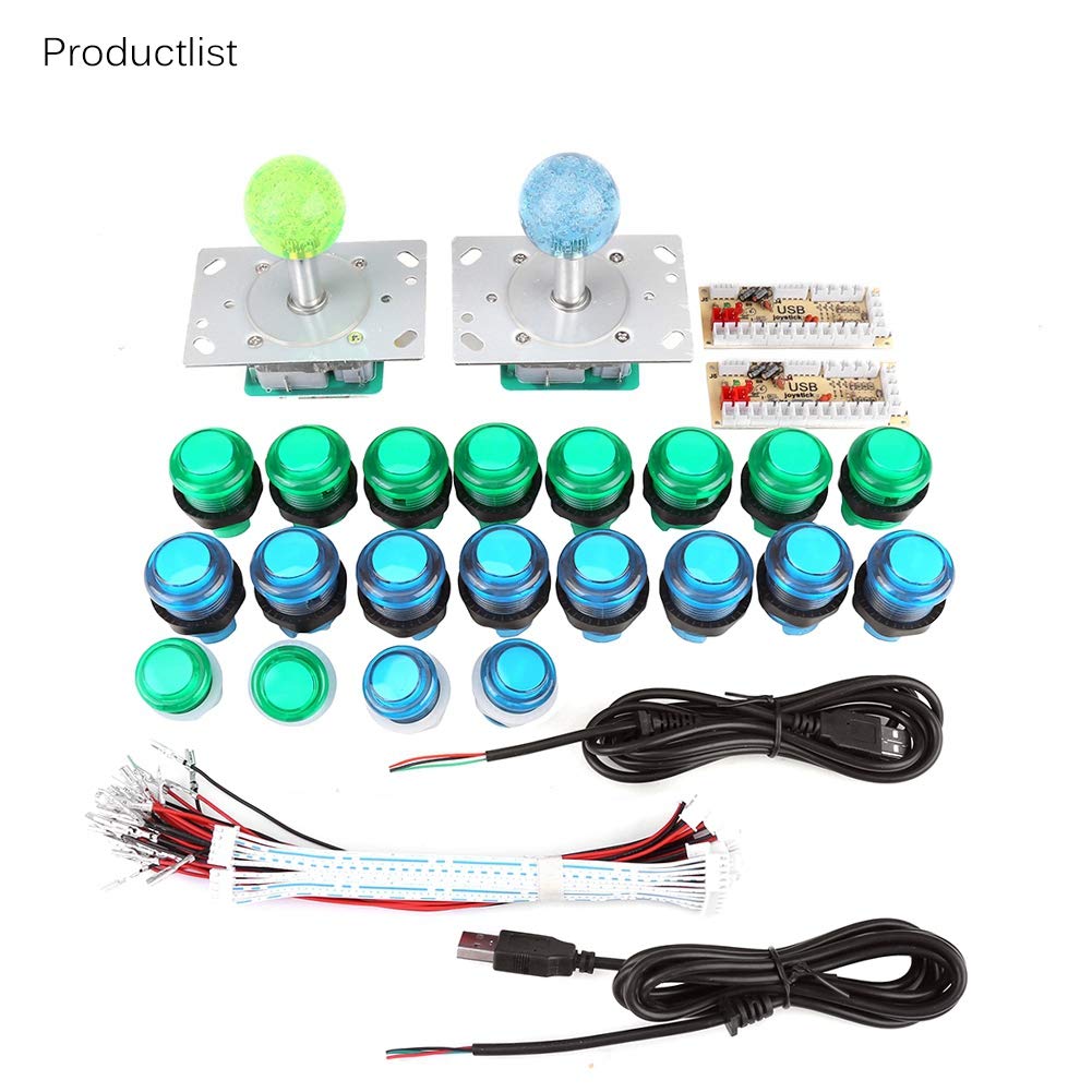 Zestaw joysticków do gier na PC, 20 przycisków do gier arkadowych z podświetleniem LED DIY 2 joysticki 2 zestaw kodera USB Zestaw części do gry do precyzyjnego sterowania