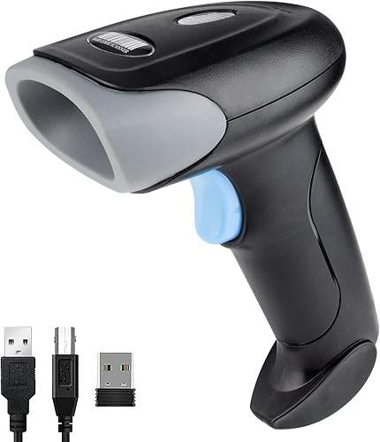 Escáner de Código de Barras Inalámbrico 1D QR Escáner Inalámbrico Portátil Lector de Código de Barras Láser 3-en-1 con Bluetooth y 2.4G Inalámbrico