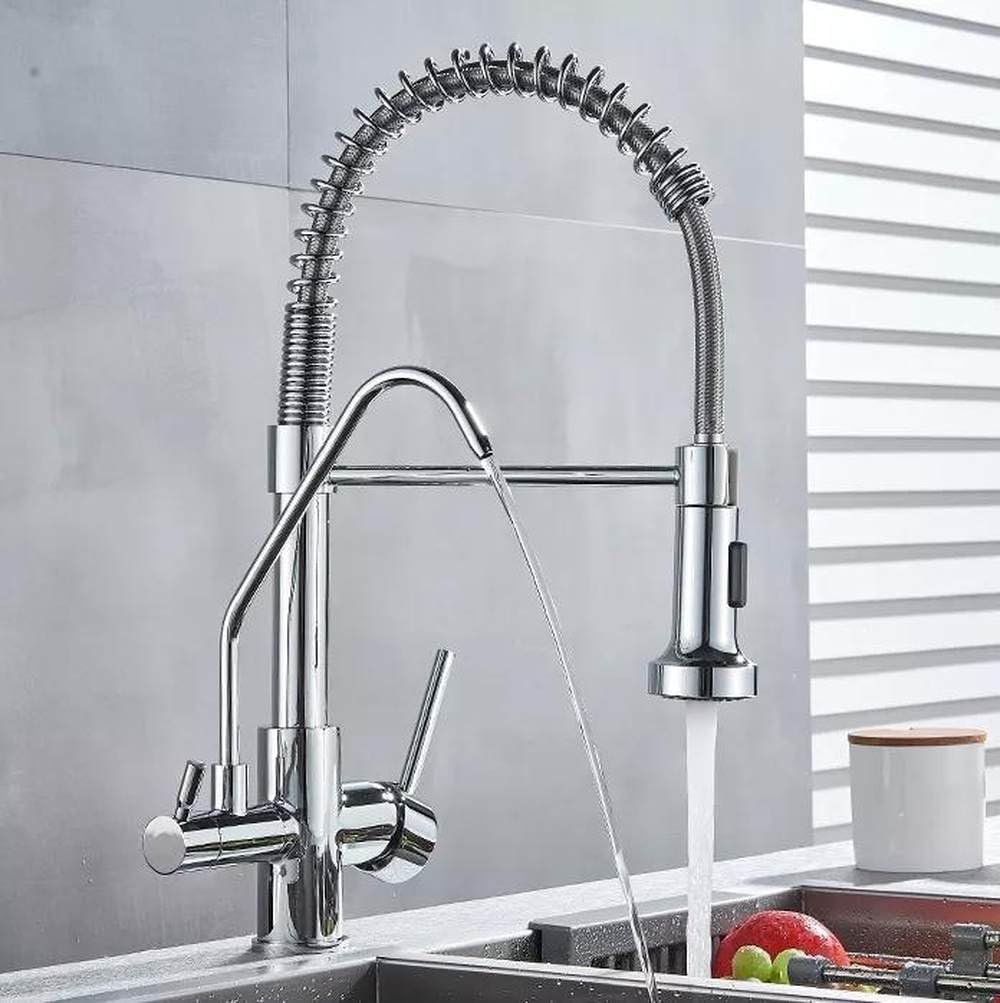 Robinet de cuisine chromé Chrome A contre le tartre avec filtre d'eau pure rotatif à ressort