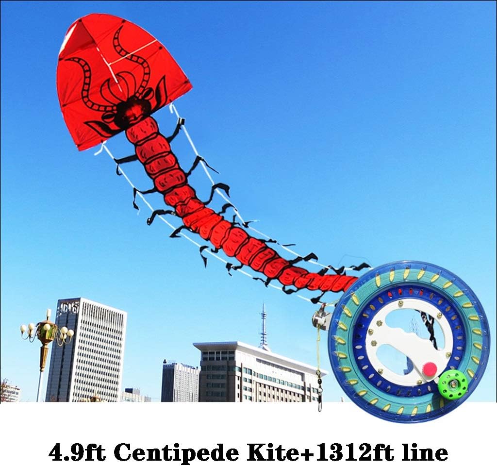 Adult Kite Creative Red Centipede Kite Outdoor Large Entertainment Game Toy with Paw and Tail Gift for Kite Lovers (Size: 4.9ft+3281ft line) (4.9ft+1312ft line)