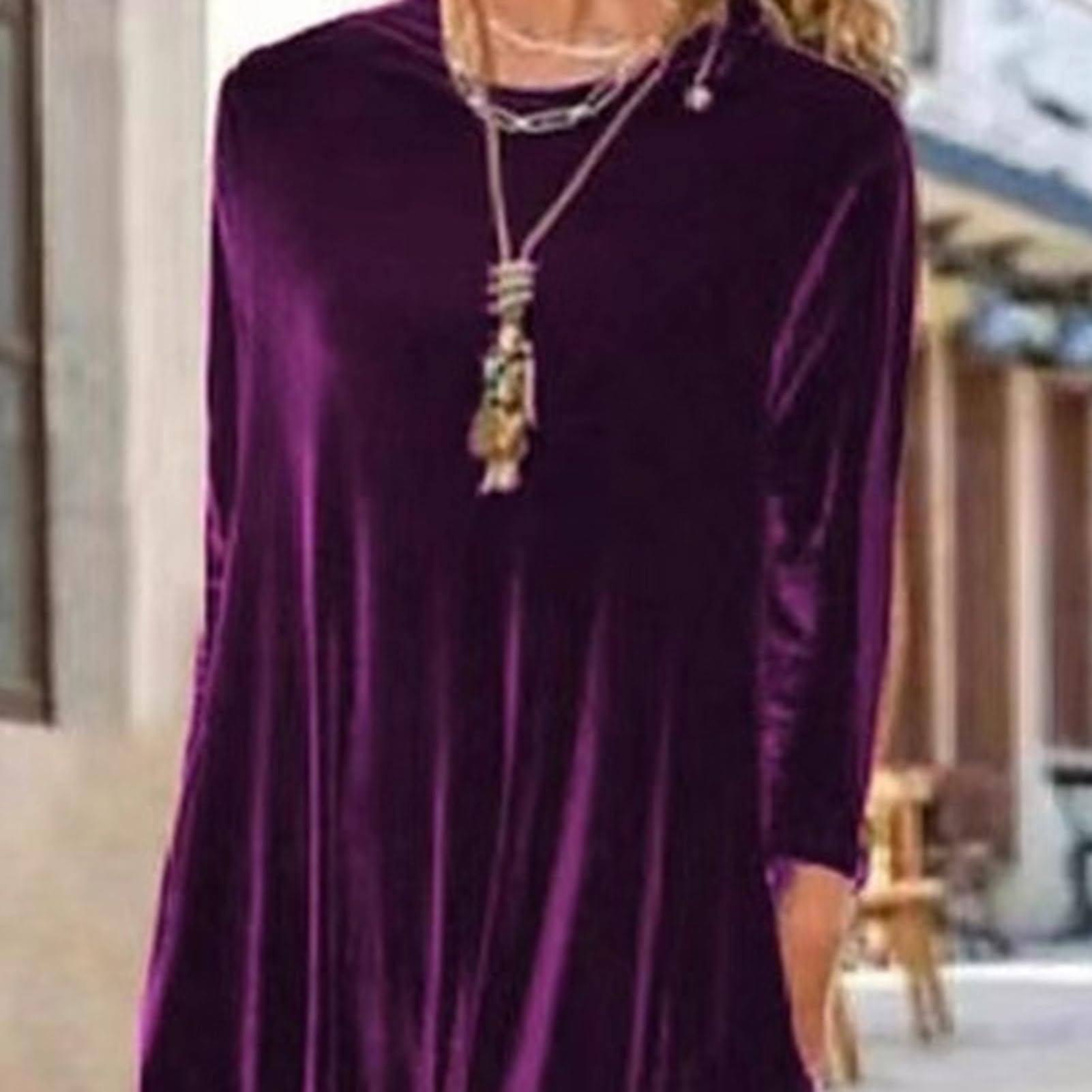 Robe longue en velours pour femme - Col rond - Manches longues - Coupe ample - Idéale comme tenue d'invité de mariage - Idéale pour les cocktails, les soirées