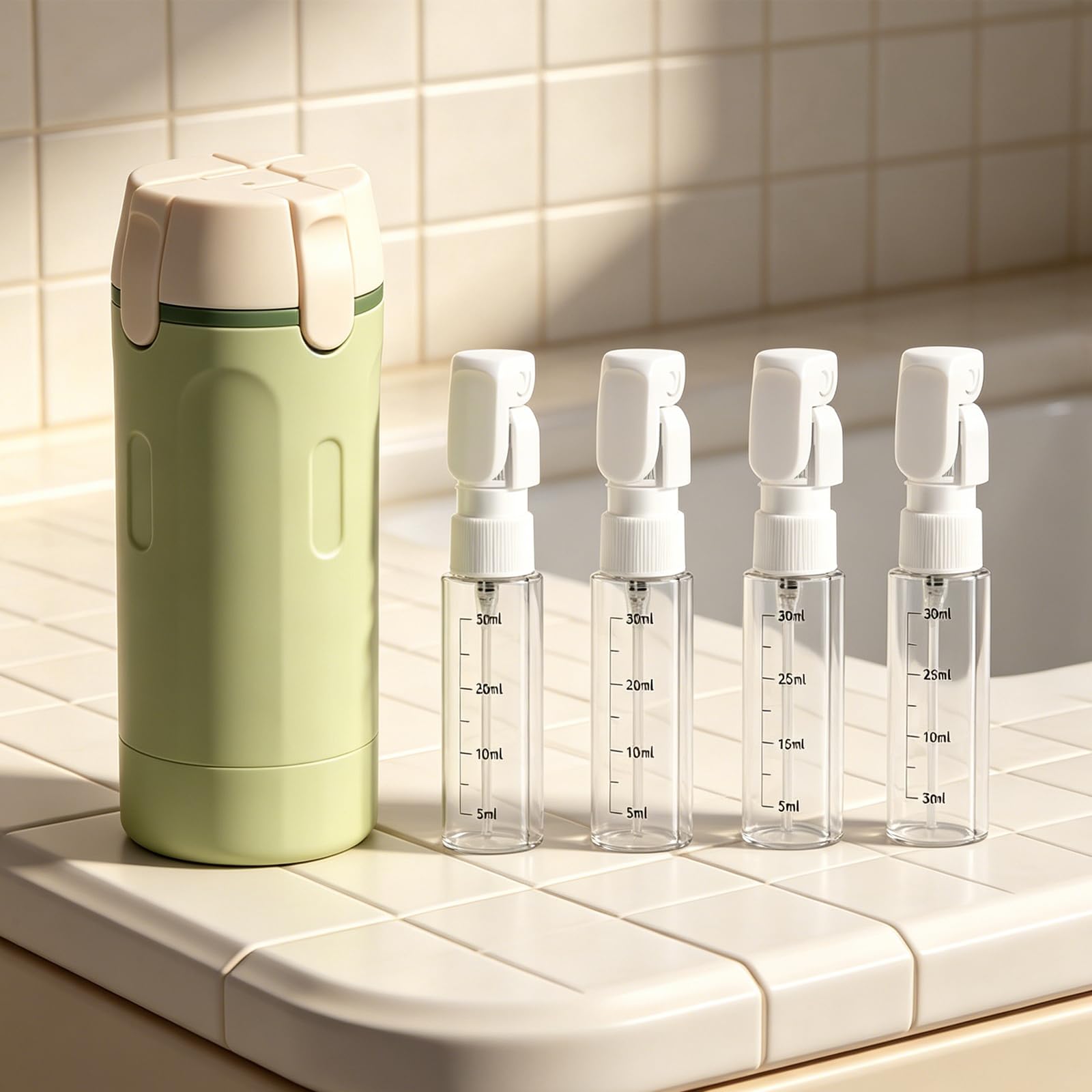Distributeur de voyage 4 en 1 Cleanvo vert rechargeable et étanche