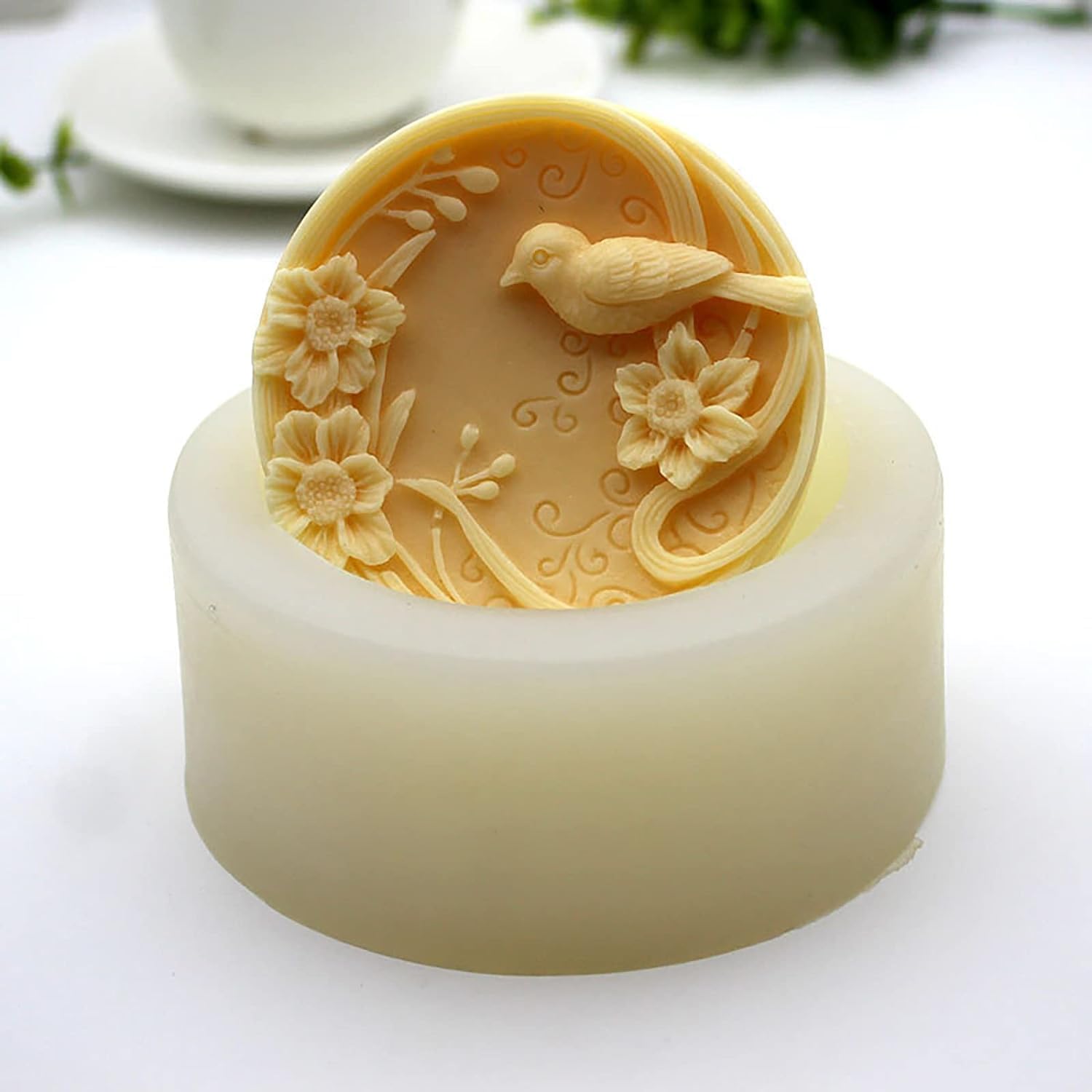SMELLO- Single Cavity Silicone Soap Mold - Bird & Flower Design Round Shape for Handmade Soap Making-image-17