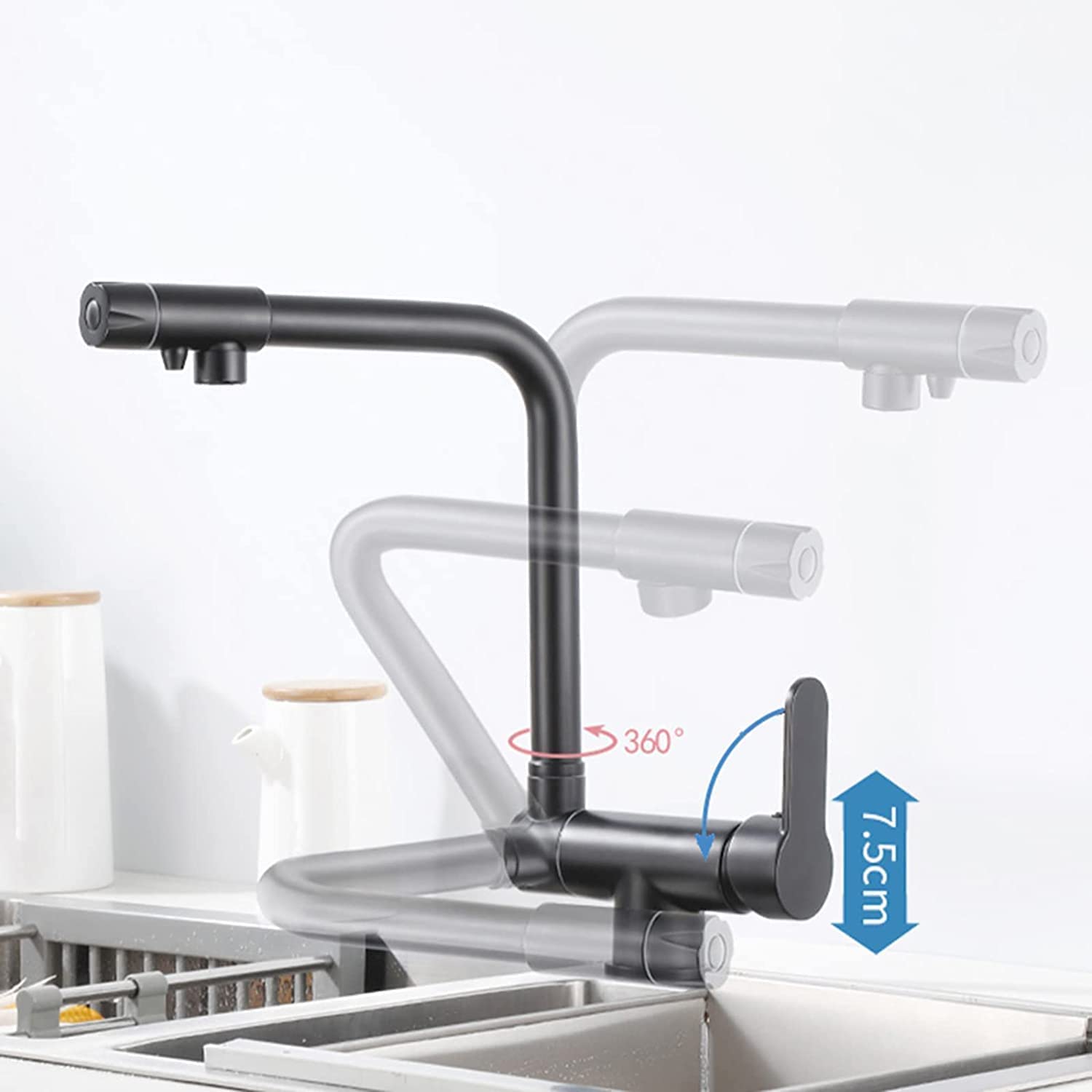 Grifo de cocina de 3 vías, grifo de filtro giratorio de 360° para sistemas de ósmosis, diseño 3 en 1, grifo de fregadero de cocina de alta calidad, fácil instalación, perfecto para uso doméstico