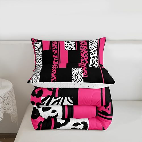 Miniatura 4 de Feelyou Juego de edredón de cebra de leopardo, tamaño individual, para niños, rosa, blanco, negro, para niños, adolescentes, juego de ropa de cama