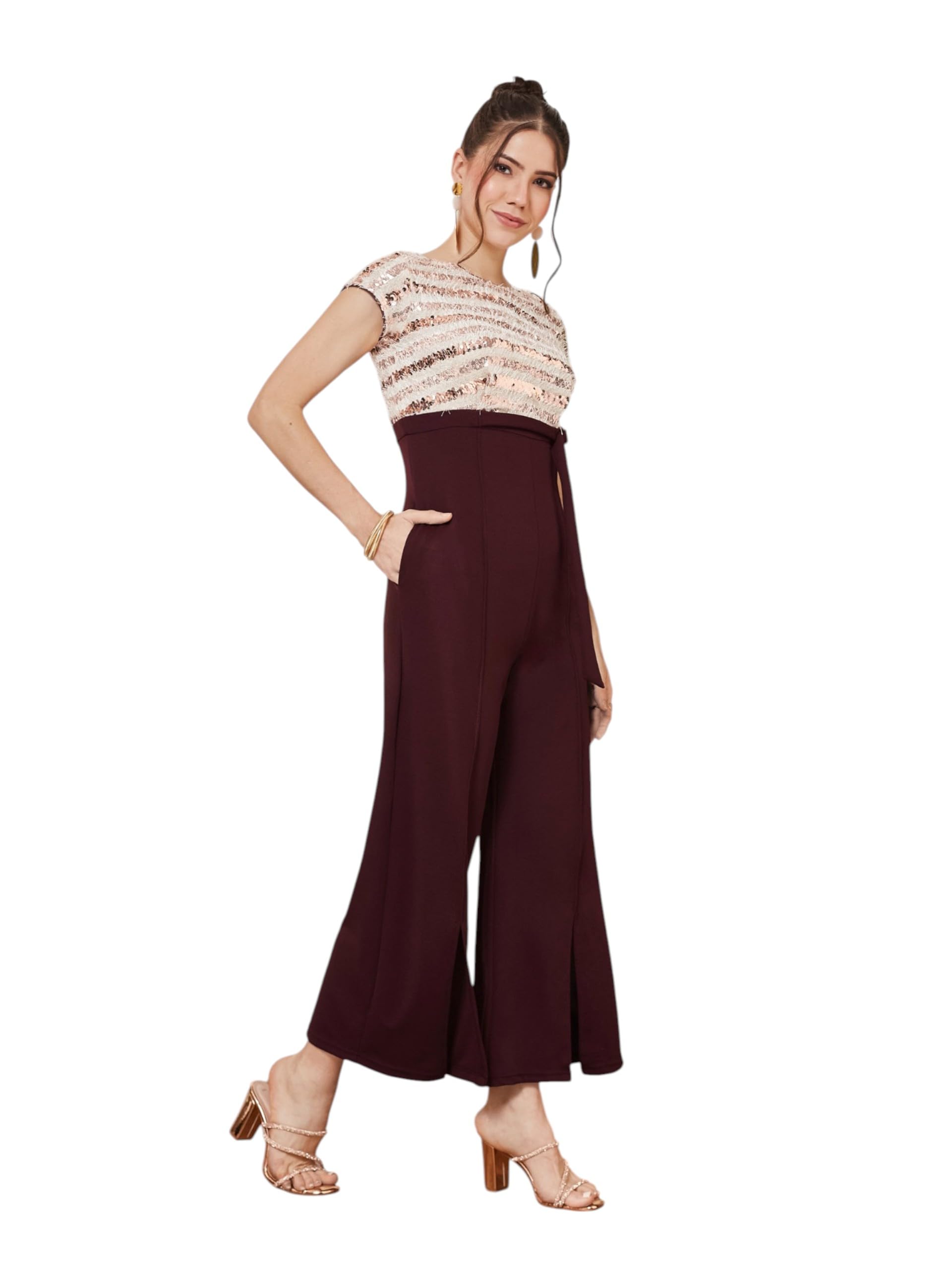 miss chase Women's Round Neck Short Sleeve Embellished Front Slit Fringed Regular Jumpsuit (MCSS26D78-35-184-05, Wine, L)-picture-39