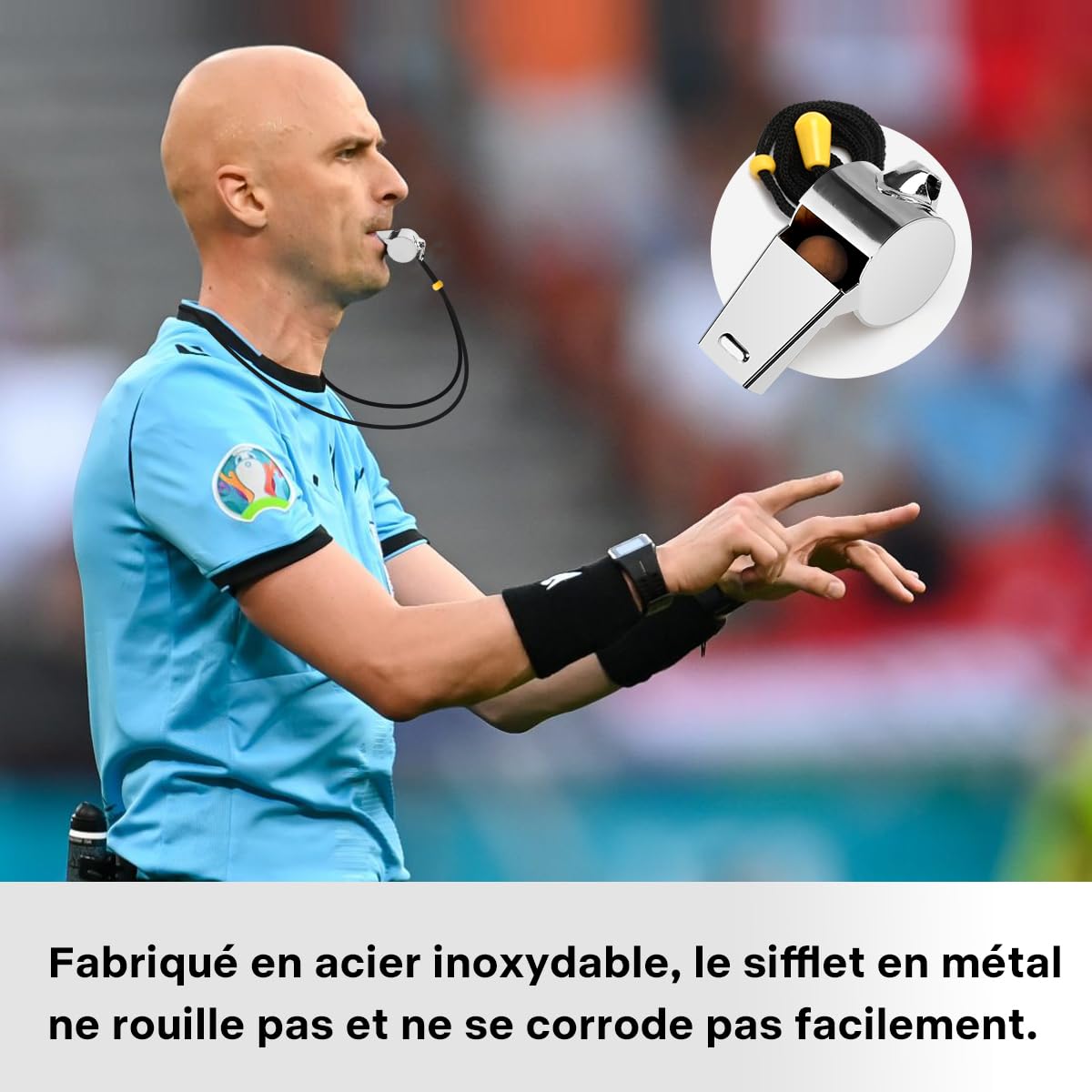 Lot De 2 Sifflets D'arbitre En Acier Inoxydable – Puissants, Avec Cordon Réglable, Pour Football, Sport, Sauvetage