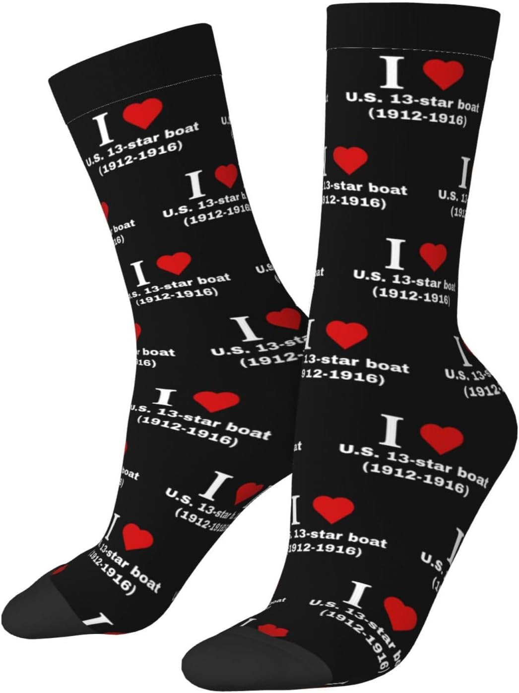 I love U.S. 13-star boat (1912-1916) Socks For Men Women Sport Crew Athletic Running Wicking Socks