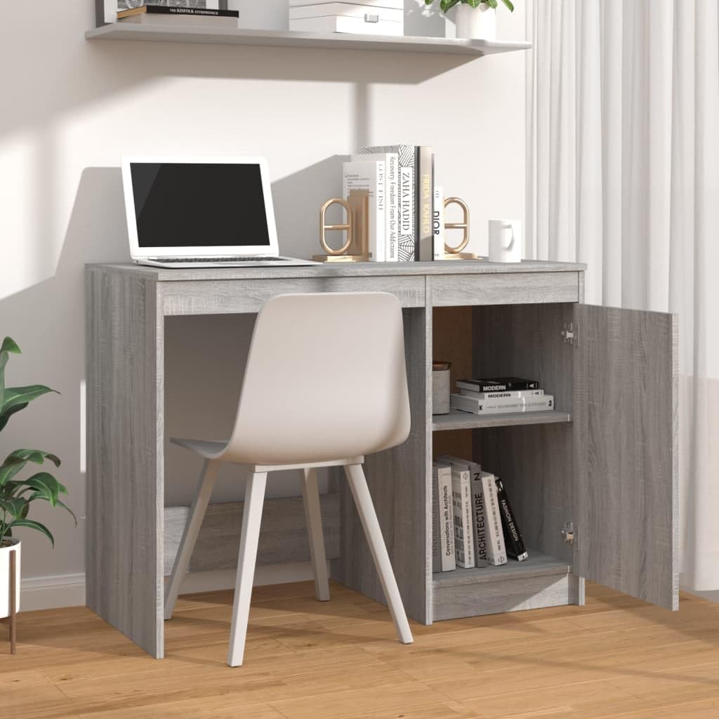 Scrivania grigio Sonoma, 100 x 50 x 76 cm, in legno con armadio, tavolo da ufficio per casa, studio, segretario, postazione di lavoro, mobili per ufficio e studio