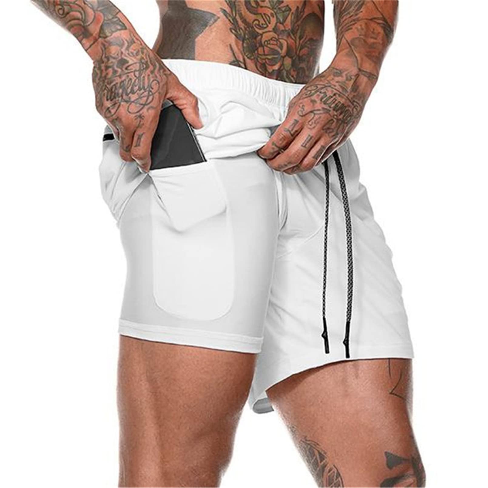Aisprts Sporthose Herren Kurz, Laufhose Herren Kurz, 2 in 1 Atmungsaktive Schnell Trocknende Kompressionsfutter Kurze Hosen für Sport Trainingsshorts Laufshorts mit und Tasche