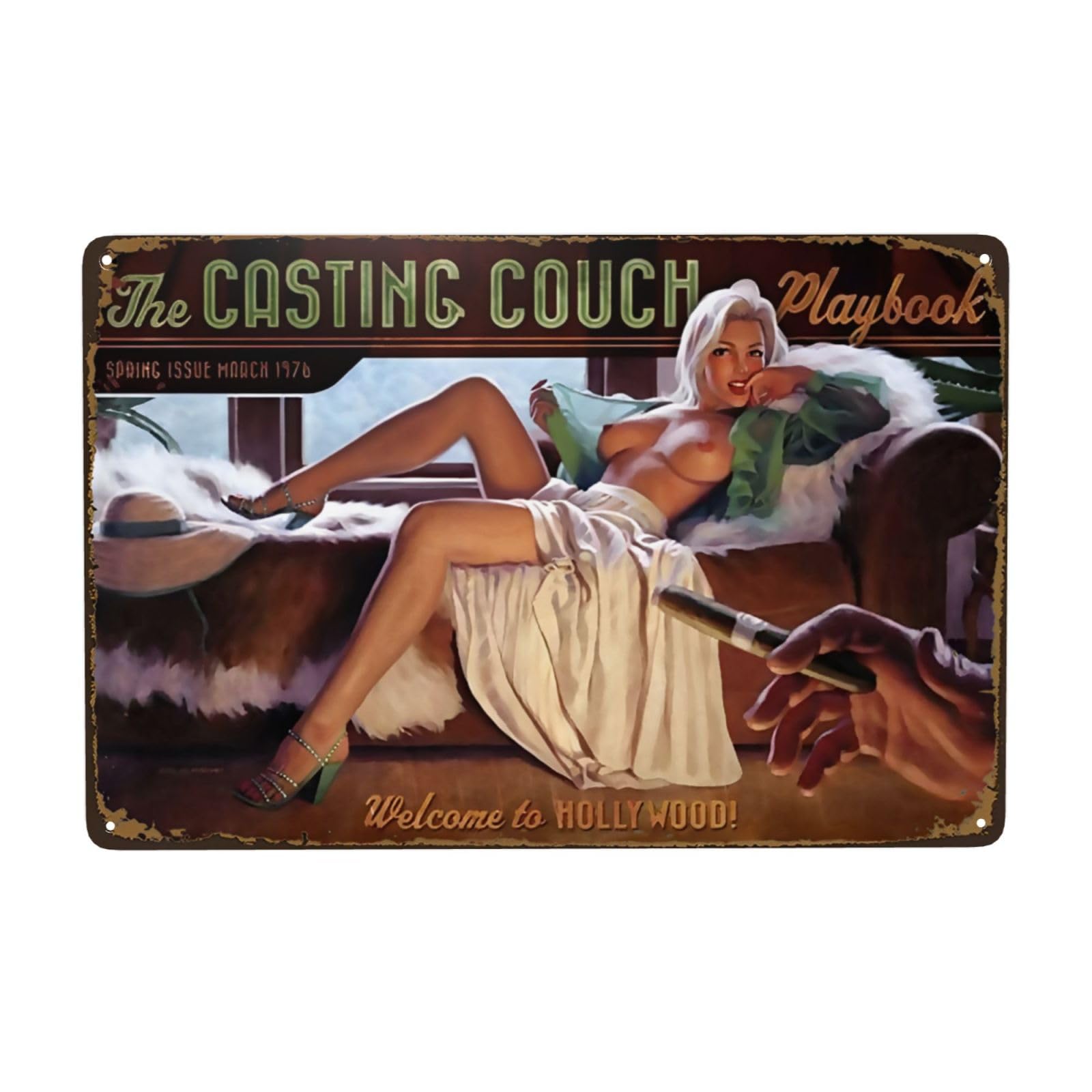 Vintage Metal Sign, Casting Couch Pin Up Girl Tin sign, Funny Decor Poster for Home Man Cave Bar Garden Garage Wall Plaque Iron Sign 30 x 20 cm