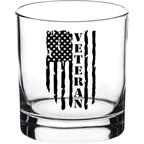 Rogue River Tactical USA Tattered Flag Veteran Old Fashioned Glass Gift For Military Vet