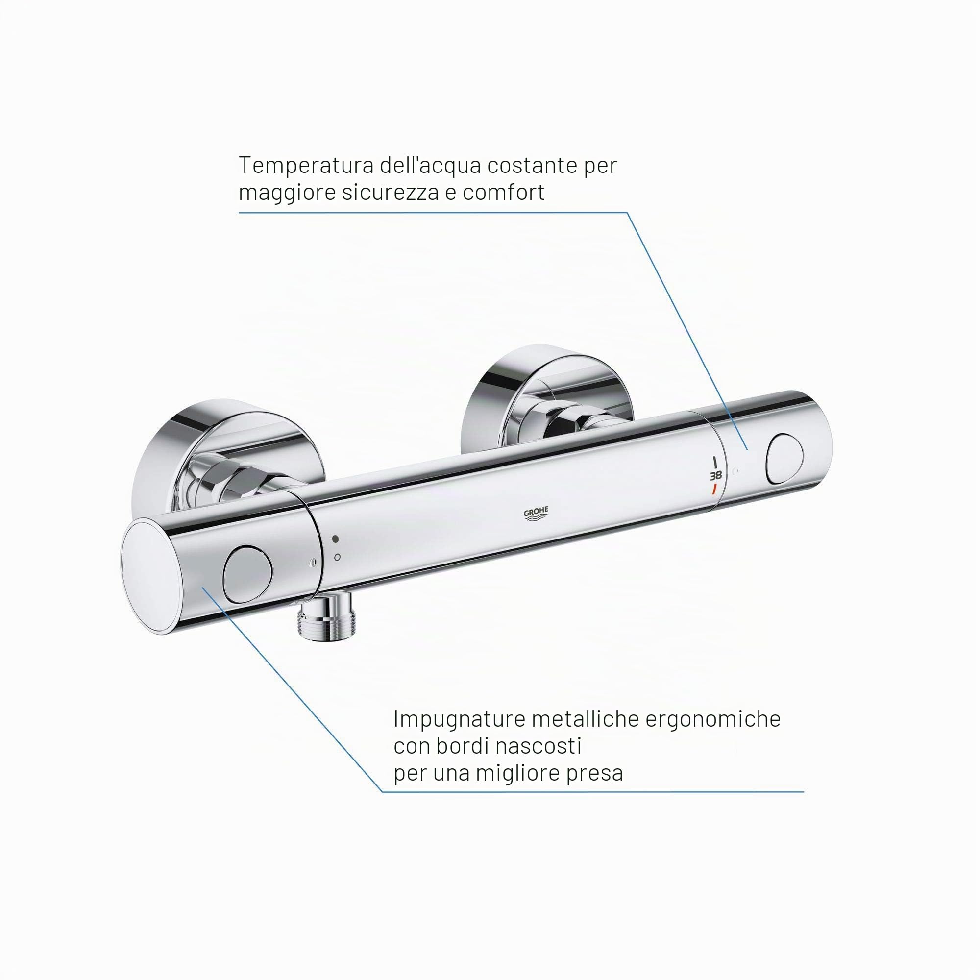 GROHE QUICKFIX, Precision Get, Miscelatore termostatico per doccia, con tecnologia Water Saving, blocco sicurezza 38°, Cromo, 34773000