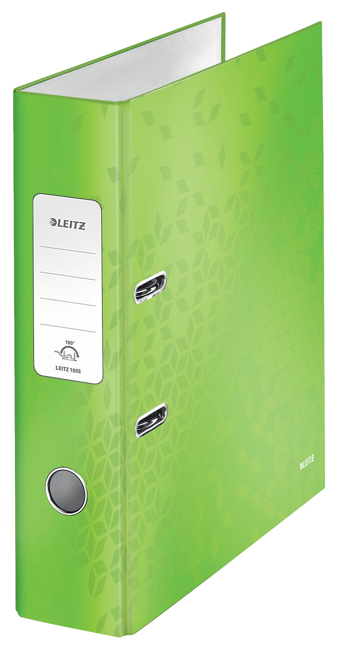 Leitz 180° Wow Wide Lever Arch File A4 80 Mm Green 2 Rings 1005 Laminated Cardboard Portrait