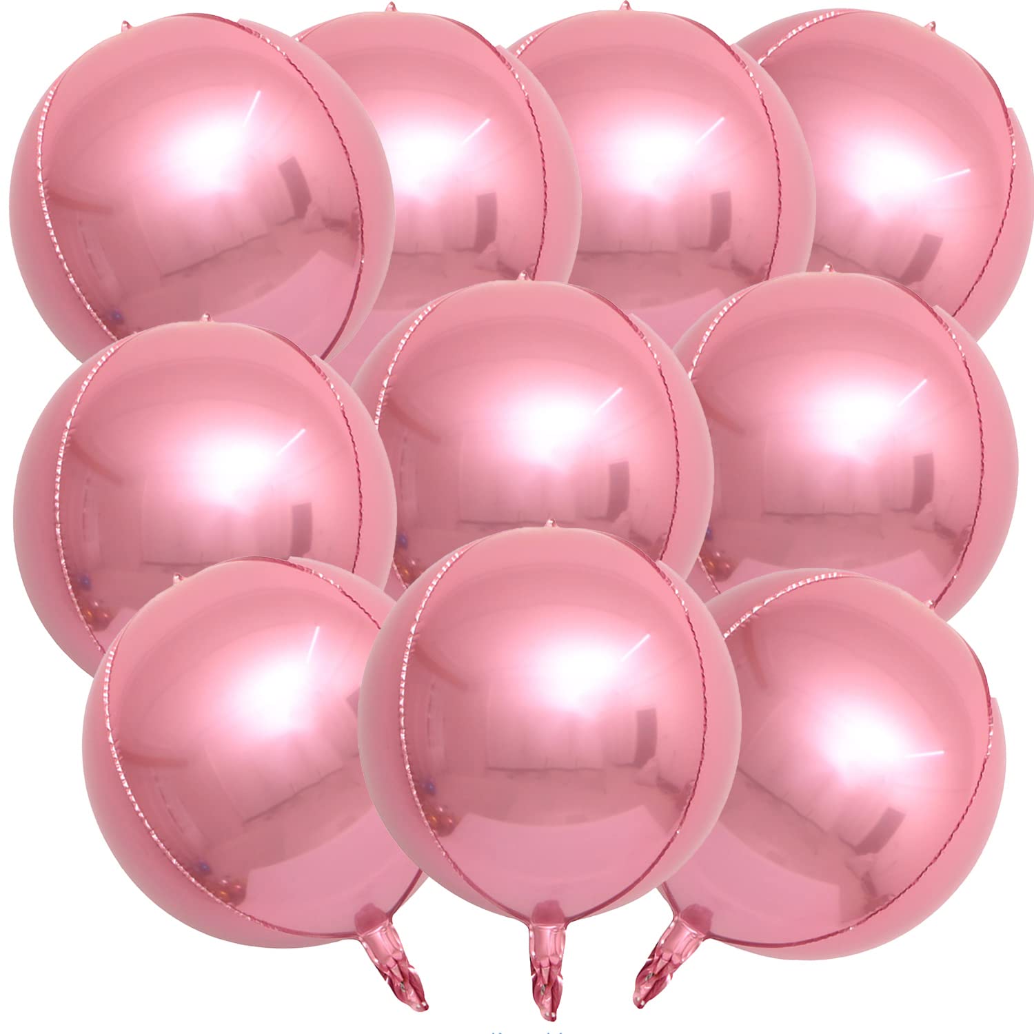 KALOR 10 Pcs 22 Inch Pink Mylar Balloons, Large 4D Giant Round Foil Balloon Big Mirror Metallic Balloons for Birthday Party Baby Shower Gender Reveal