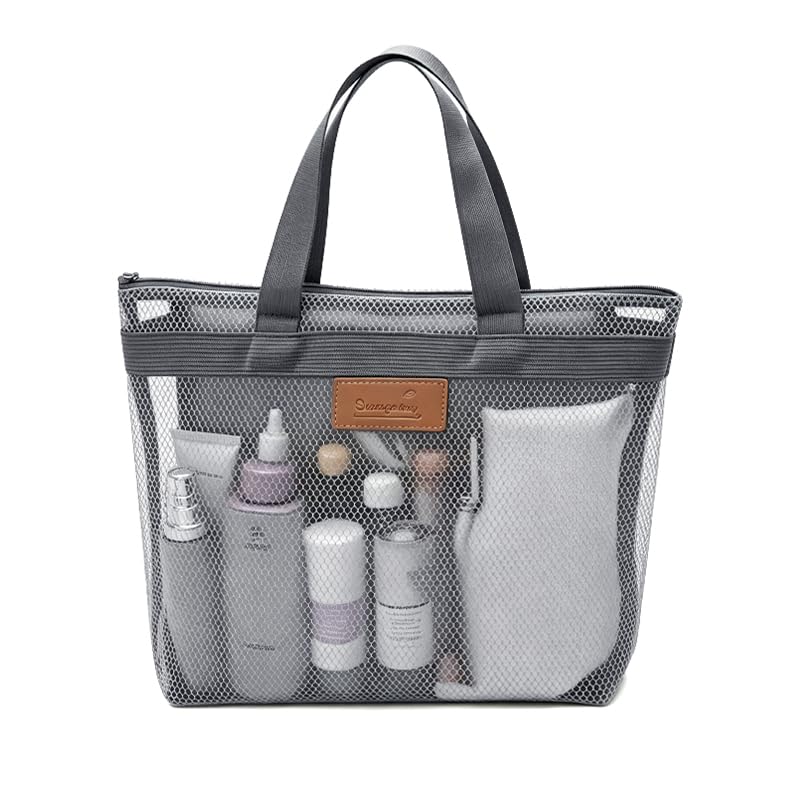 Nikovoke Mesh Shower Caddy Bag, Portable Gym Travel Tote with Zipper for Swimming Camping Beach - Quick Dry Lightweight