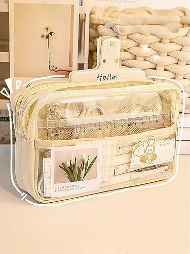 Miniatura 3 de Estuche estético para lápices, estético, estacionario, kawaii, lindo estuche transparente grande (azul)