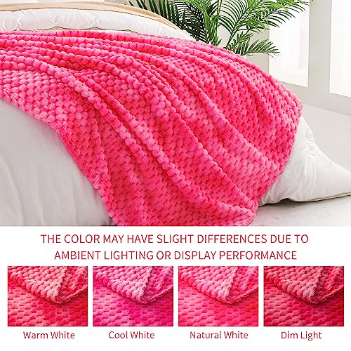 Image of Exclusivo Mezcla Queen Size Fleece Blanket for Bed, 90x90 Inches Stylish Jacquard Velvet Soft Blanket, Fuzzy Cozy Lightweight for Winter, Tie-dye Hot Pink