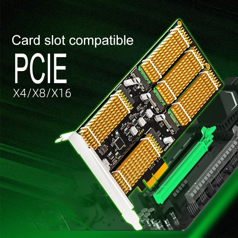 isheep M.2 PCIe to M.2 SATA SSD 5-Bay Adapter Card - Multi-Size Support (2280/2260/2242/2230) for PCIe x4/x8/x16 - B & M Key Compatible Expansion Card (KCSSD9)