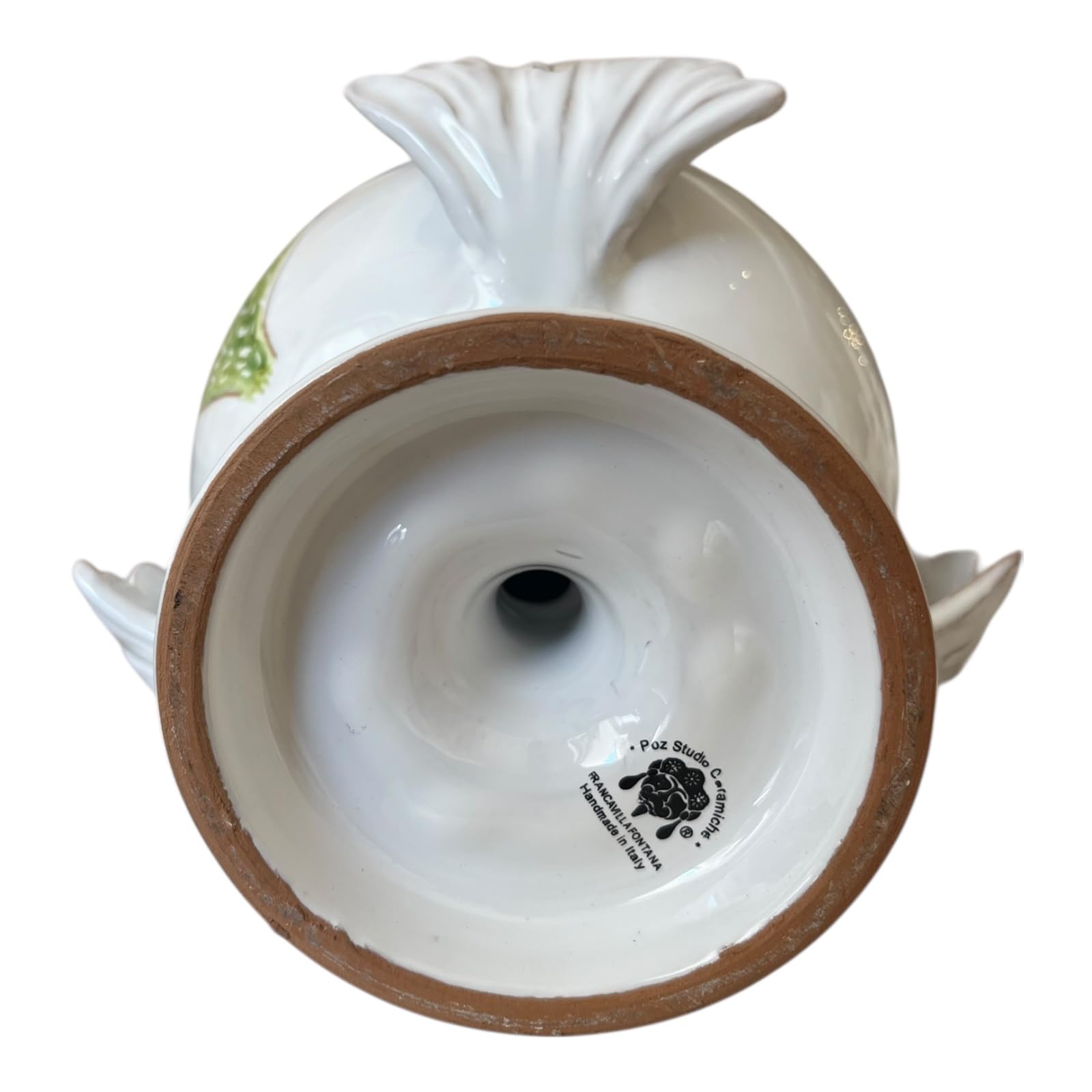 Pumo Pugliese in Ceramica, Bianco con Decorazioni Fico d'India, Pezzo Unico Firmato dall'Autore, 25 cm