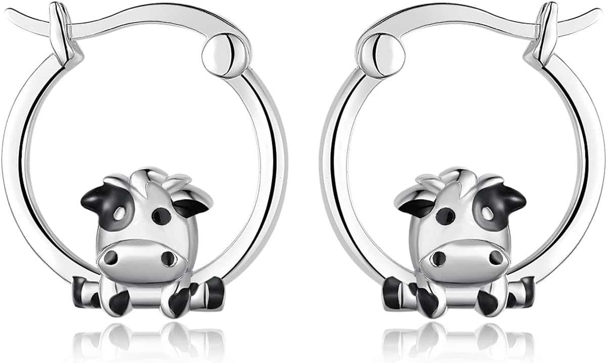 Cow/Fox/Koala/Giraffe Earrings for Women 925 Sterling Silver Cute Animal Hoop Earring Animal Huggie Hoop Earrings Jewelry Gifts for Women Animal Lovers