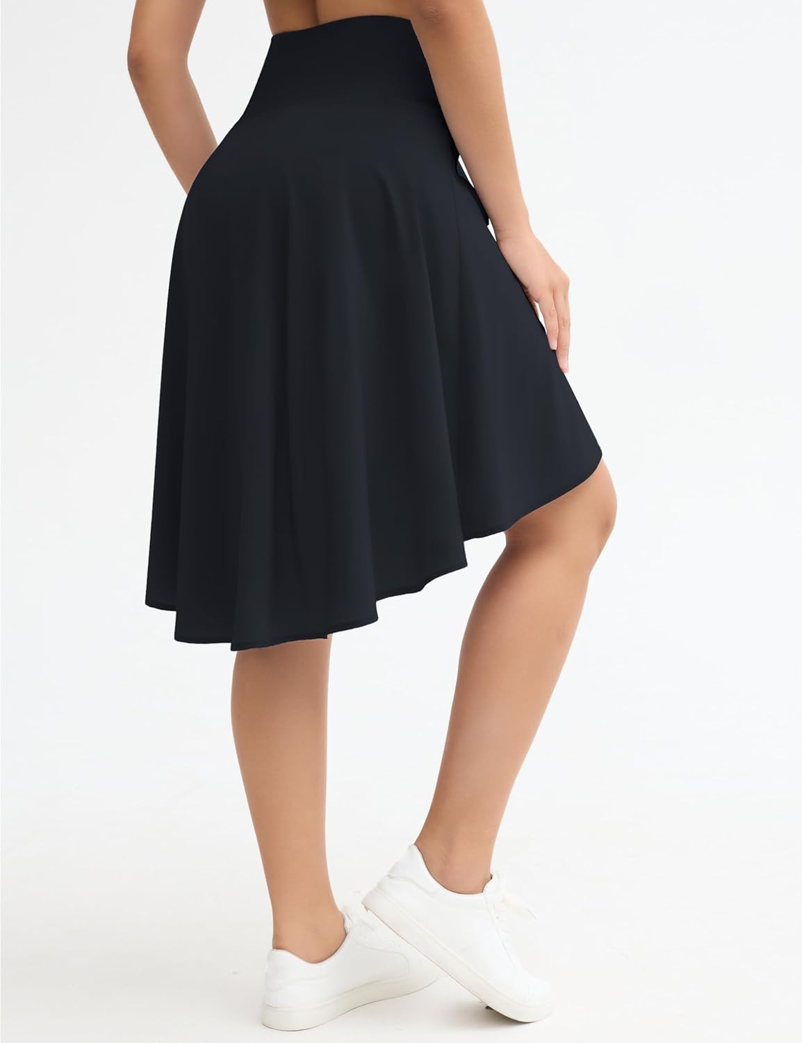 Origiwish Women's High Waist Flowy Midi Skirts Asymmetric Ruffle Hem High Low Skorts with Built-in Shorts - Image 4