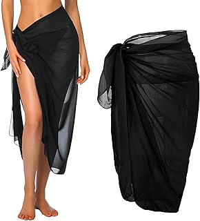 dinghaole Beach Wrap Sarong, Long Beachwear Bikini Cover Up Chiffon Swimsuit Wrap, Women Holiday Beach Wear Cover, Beach Skirts for Women, for on Beaches, Swimming Pools and Cruise Ships Black