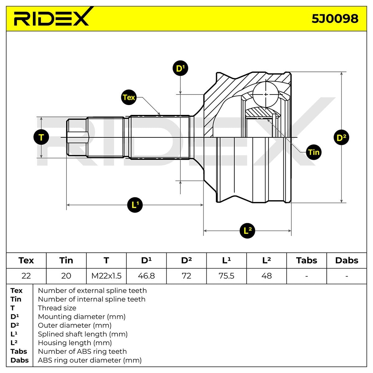 RIDEX 5J0098 Kit giunti semiasse con cuffia in gomma Compatibilità con FIAT Seicento / 600 Hatchback 187