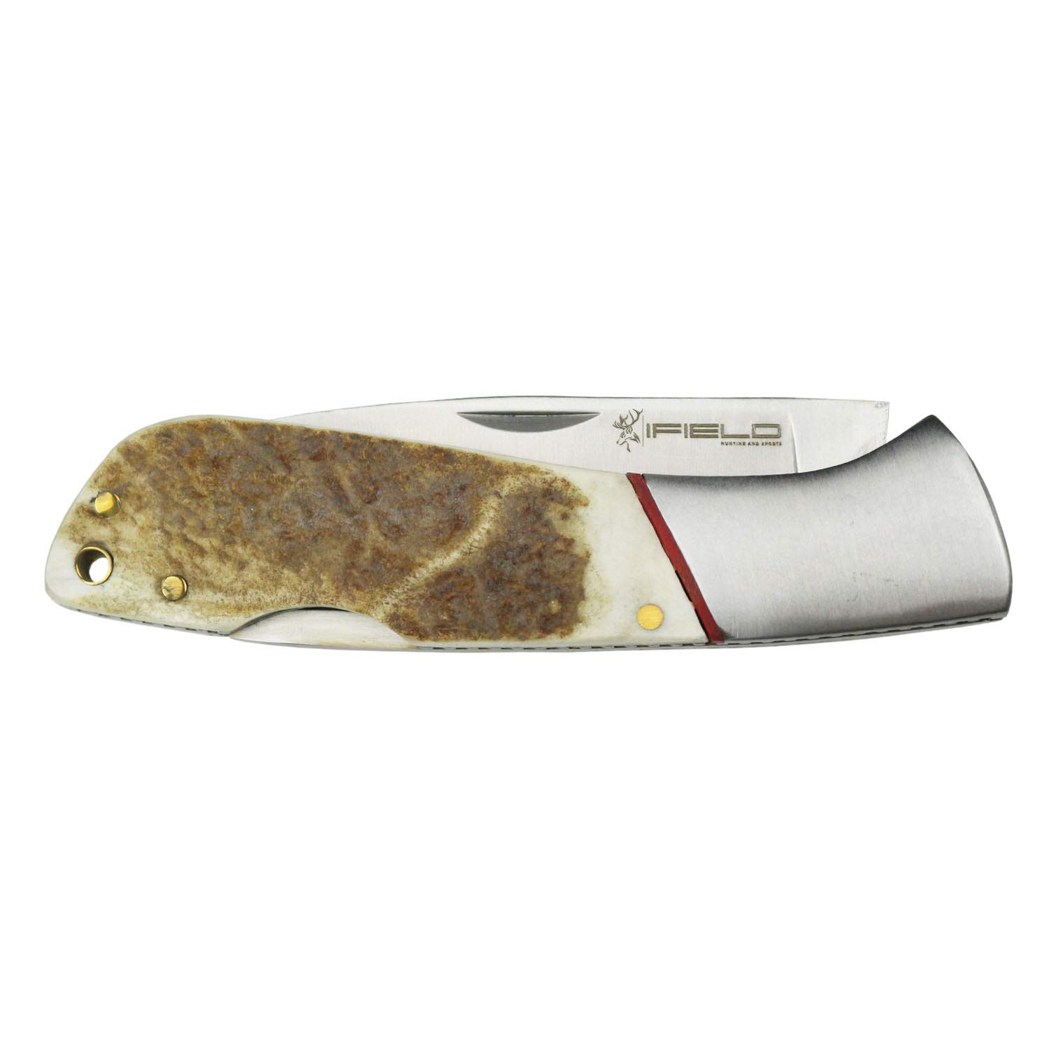 iFIELD Navaja de caza Camper EL29043, mango de asta de ciervo, hoja de 7,8 cm de acero inoxidable, herramienta de camping para pesca, caza, actividad deportiva
