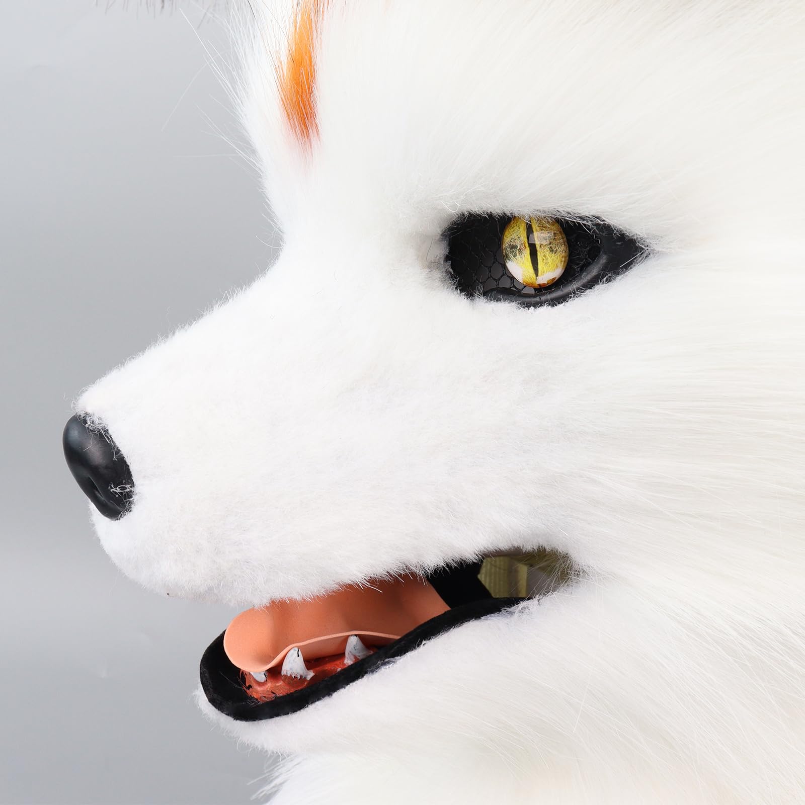 PPFINE Animal Faux Fur Wolf Dog Furry Full Head Mask Cosplay Costume Accessories for Halloween Party, White - Image 4