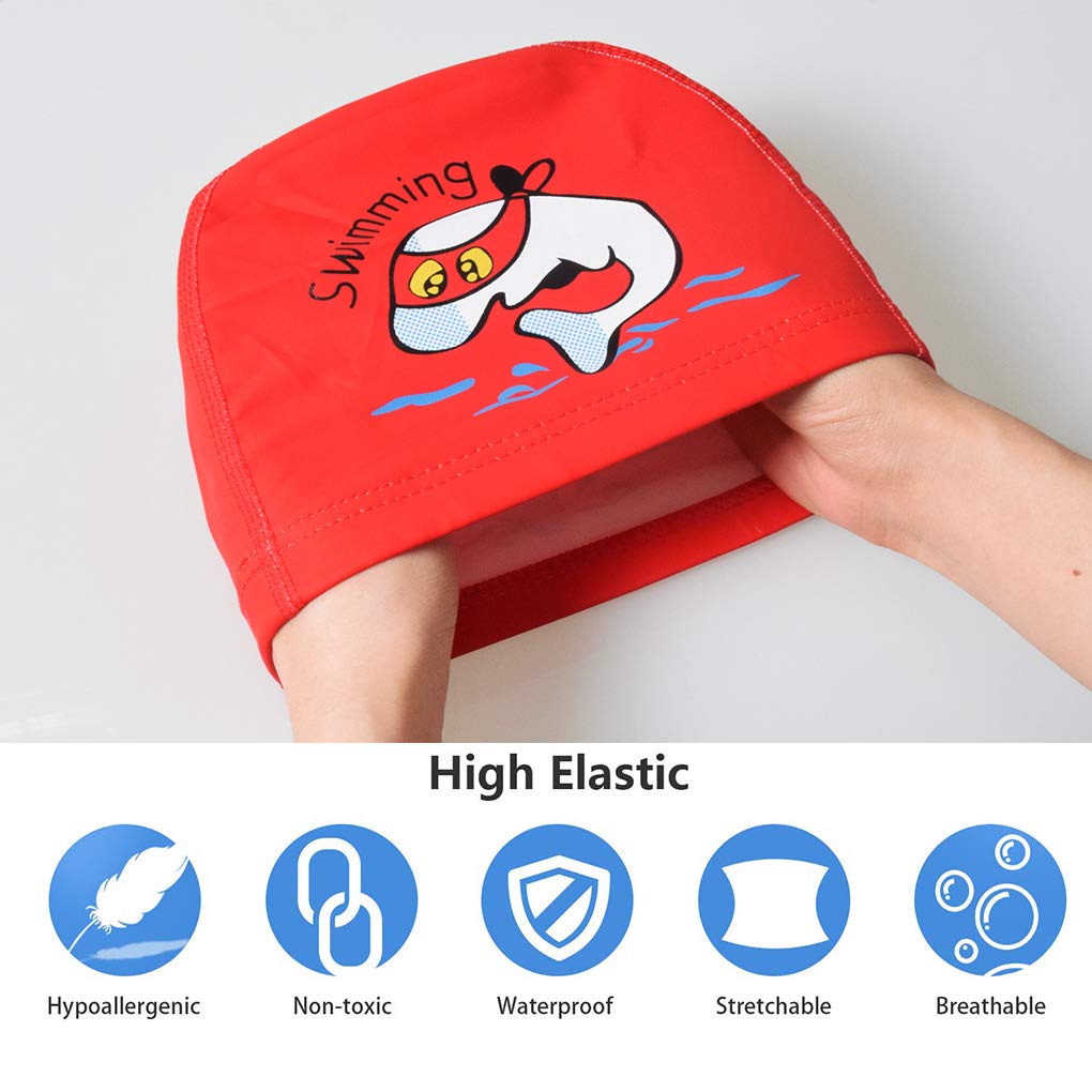 Gorro de natación para niños, de Paciffico, impermeable, de poliuretano, protección para los oídos, elástico, con revestimiento de patrón de dibujos animados, para niños, niñas de 6 a 10 años