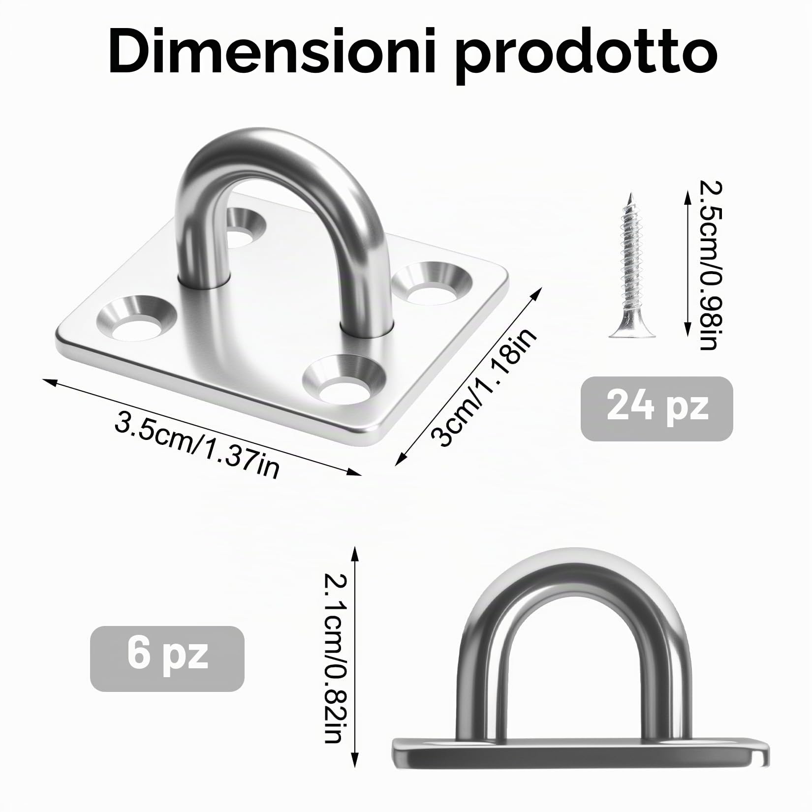 6 PzGanci di Piastra ad Occhiello in Acciaio Inox, M5 Gancio per Soffitto, Ganci Muro, Piastre per Occhielli in Acciaio, Occhielli Gancio da Soffitto per Fissaggio Altalena Sedia Sacco da Boxe Yoga
