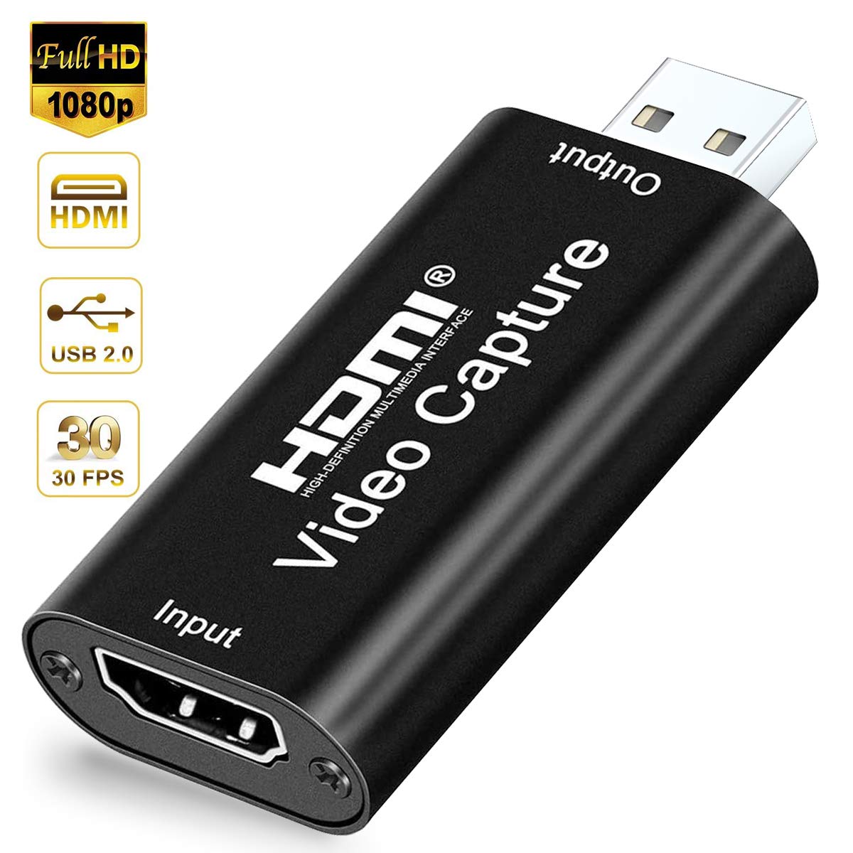 Microware Audio Video Capture Cards HDMI to USB 1080p USB2.0 Record via DSLR Camcorder Action Cam for High Definition Acquisition, Live Broadcasting - Black