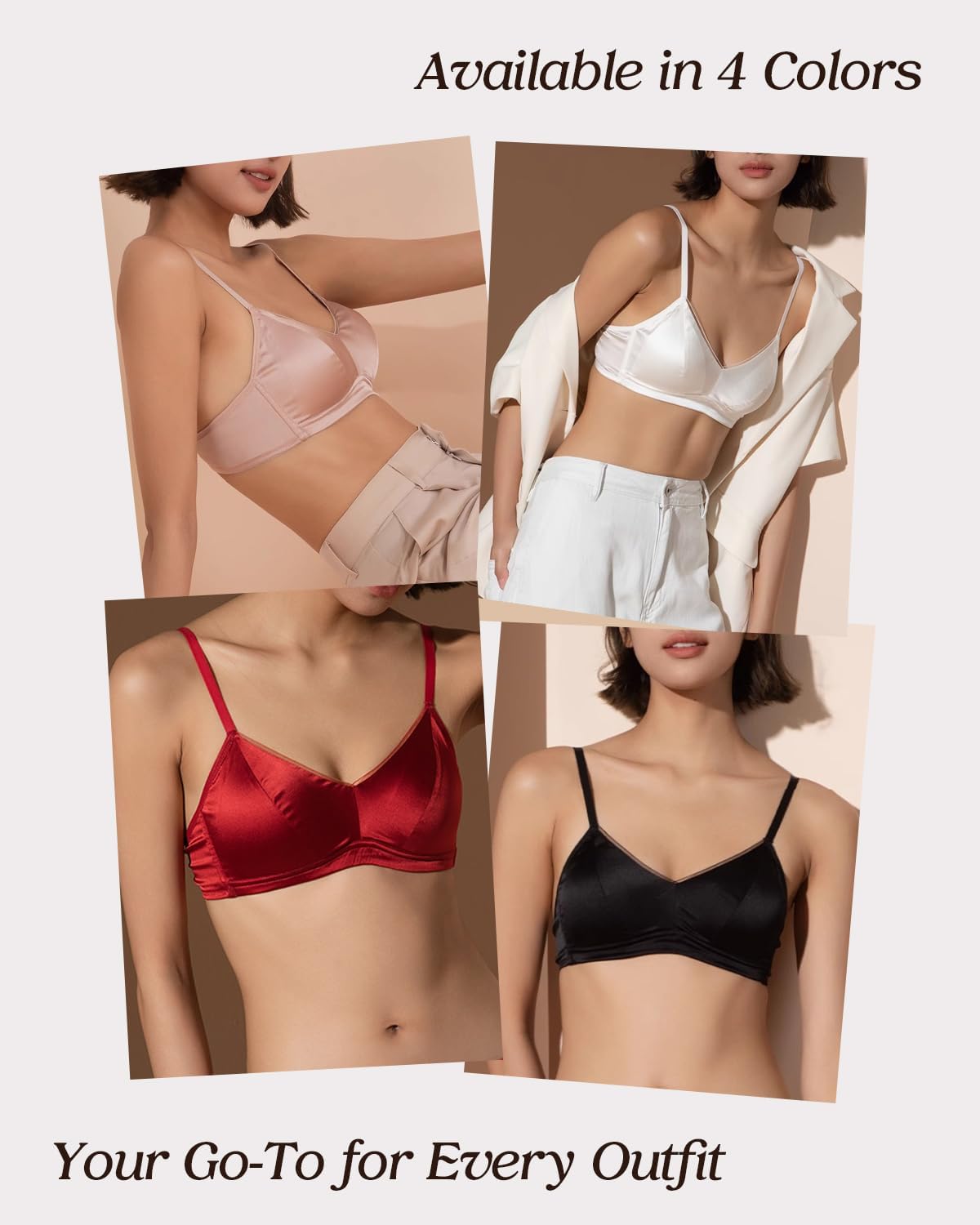 Real Mulberry Silk Bra, Full Coverage Silk Satin Bralette, Wireless with Adjustable Straps, Breathable Soft Cup - Image 2