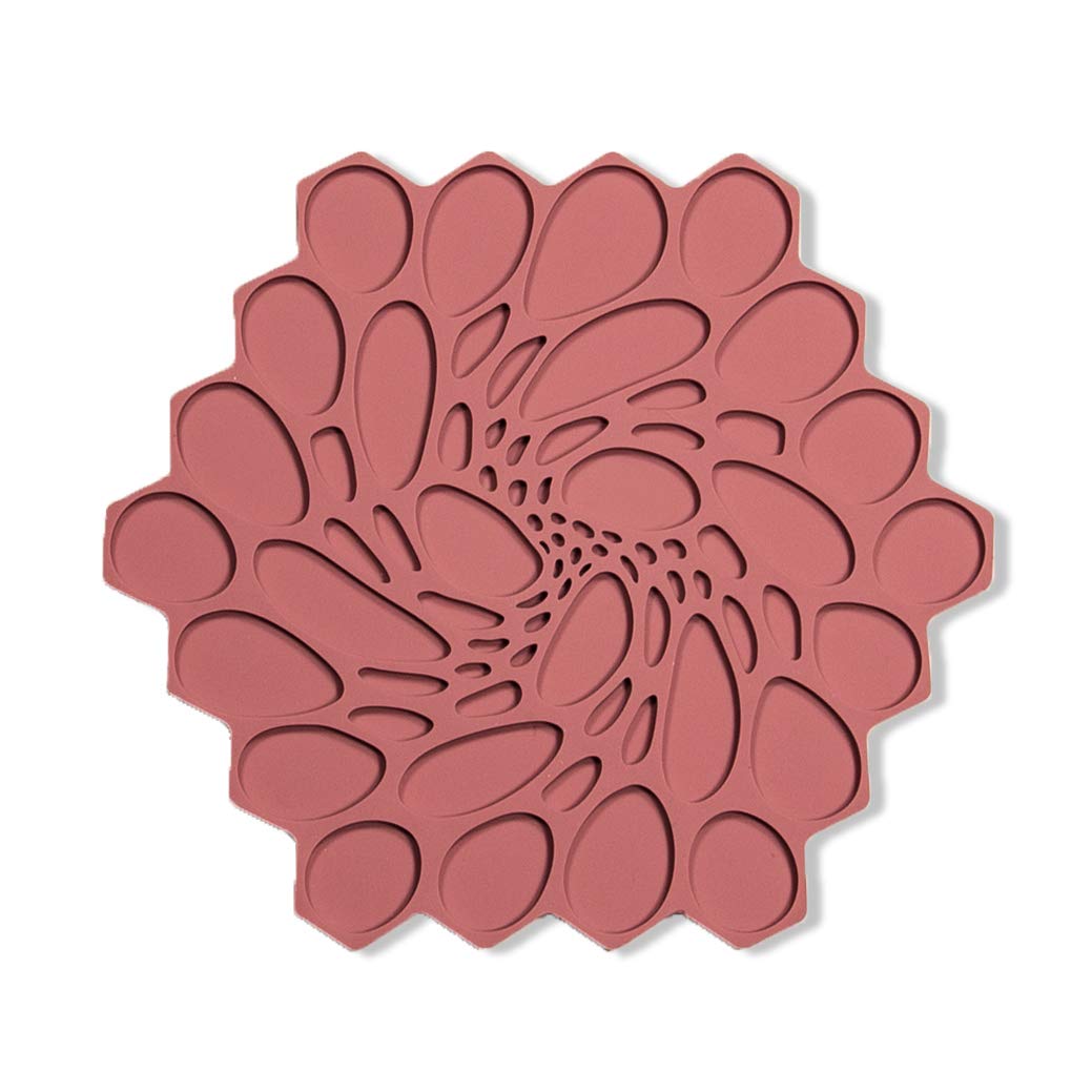 modern-twist 7 x 7 Hive Interlocking Silicone Trivet, BPA, PVC-Free, Heat Resistant Up to 675°F, Non Slip, Protects Table from Heat, Rouge Color, Pack of 1