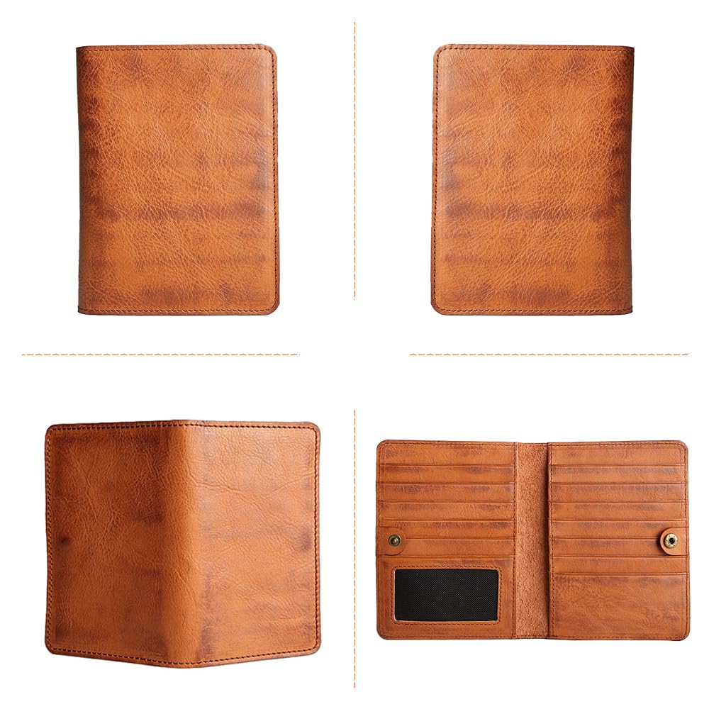 MiOYOOW Cartera de Pasaporte de Cuero, Portatarjetas de crédito de viaje Delgado y portátil, Cubierta ligera para organizador de documentos con bolsillo con cremallera para hombres, Marrón [Tuscan