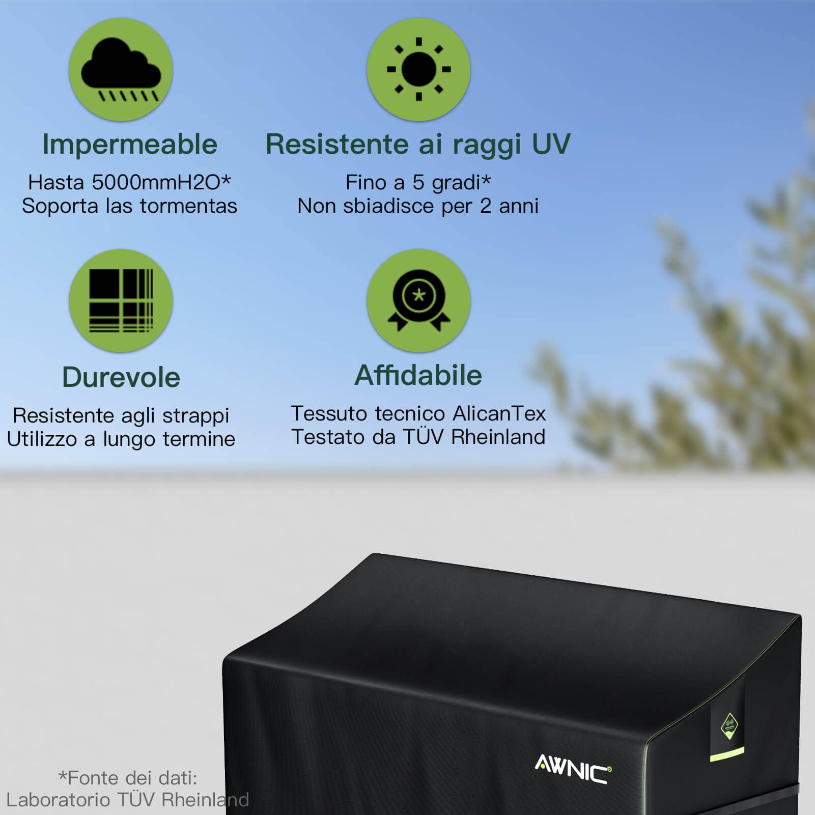AWNIC Copertura per Panca da Giardino Impermeabile 3 Posti Resistente Agli Strappi e ai Raggi UV Copertura Divano Esterno 420D Poliestere175x85x65/90cm