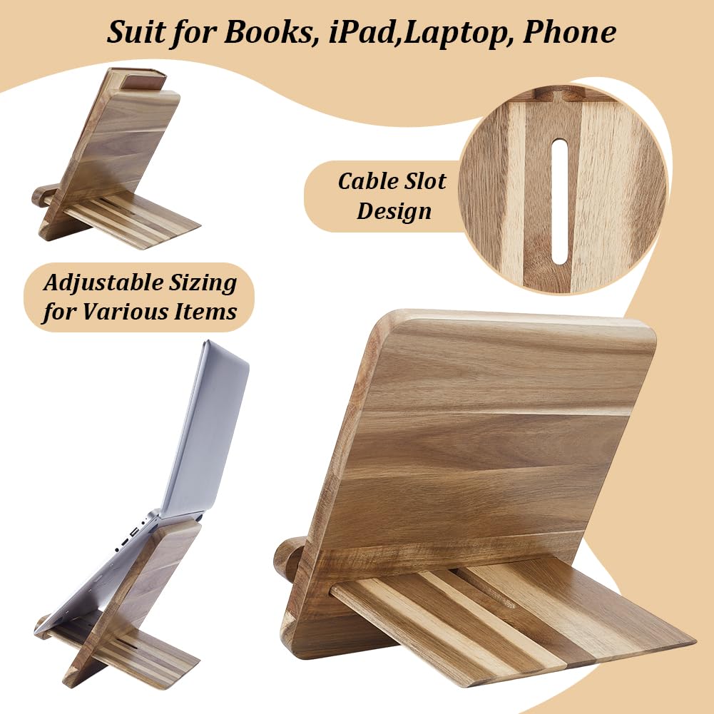 Peacoblue Kochbuchständer aus Akazienholz – Verstellbarer Rezeptständer 25x25 cm mit Tablet-Slot und rutschfester Basis – Stilvoller Buchhalter für Küche, Tablet & Smartphone