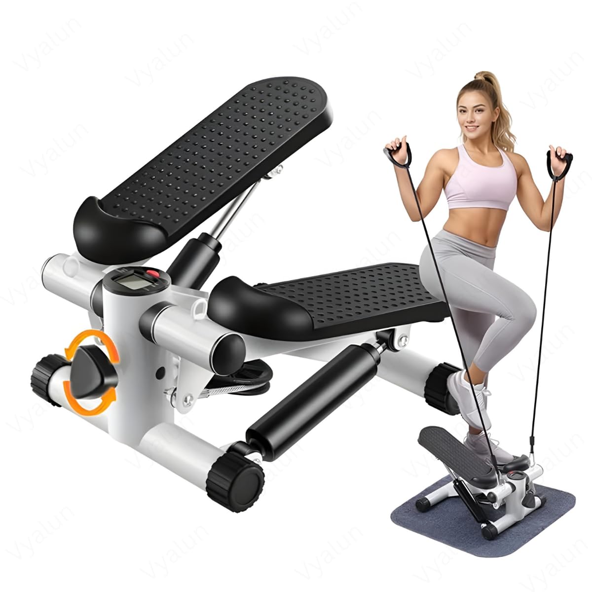 mini twist stepper with lcd monitor & resistance bands, adjustable home fitness equipment for cardio, legs, waist & full body workout