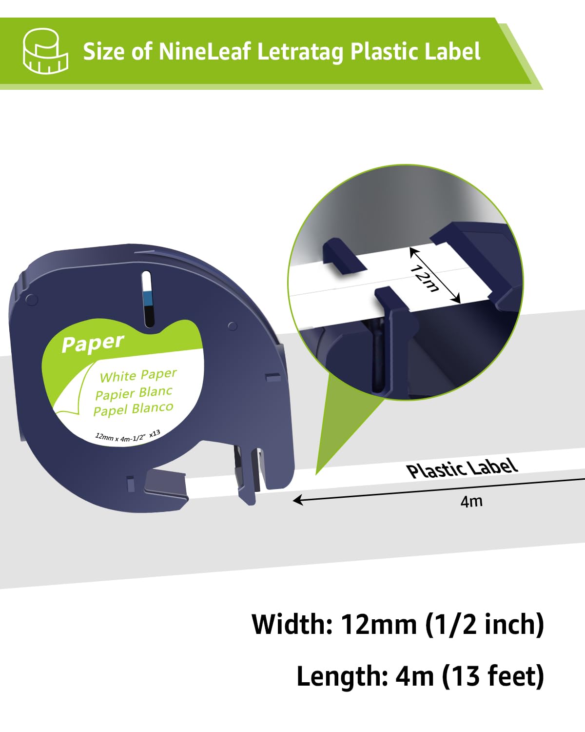 NineLeaf 3 x Compatible for Dymo LetraTag Refill 91200 91330 S0721510 Tape Black on White 12mm x 4m Paper Label Tape for LT-100H LT-100T LT-110T Plus QX50 XR XM 2000 Label Maker - Image 2